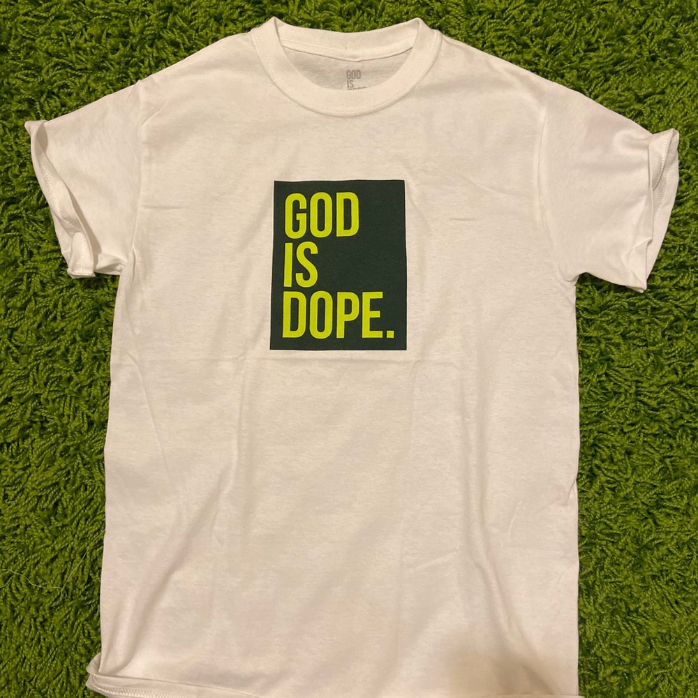 Rare God Is Dope T-shirt green and white